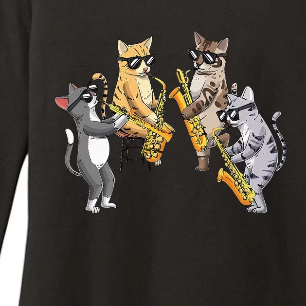 Cats Playing Saxophone Jazz Sax Musician Saxophonist Womens CVC Long Sleeve Shirt