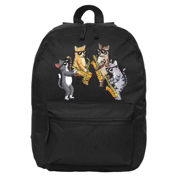 Cats Playing Saxophone Jazz Sax Musician Saxophonist 16 in Basic Backpack