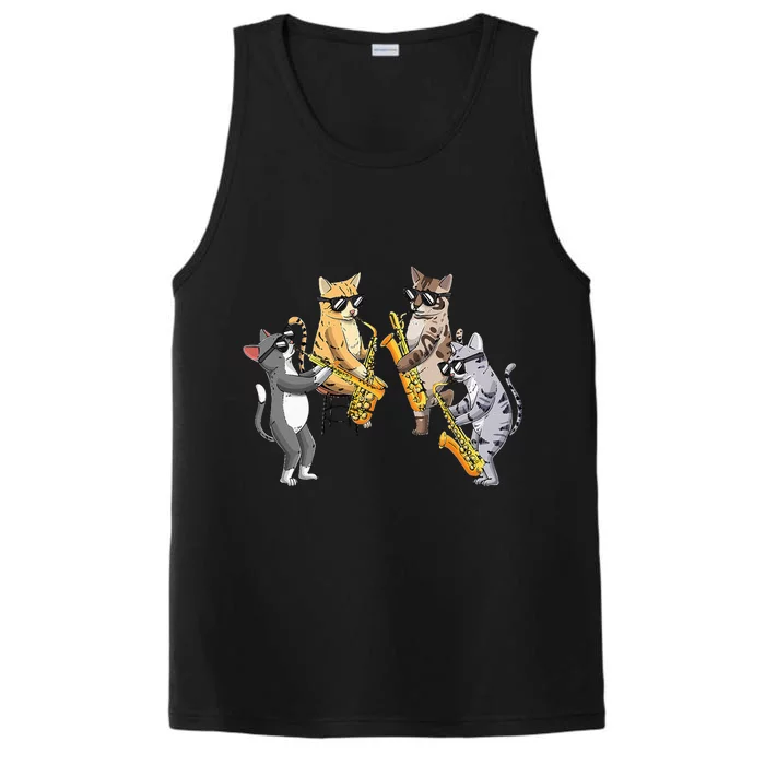 Cats Playing Saxophone Jazz Sax Musician Saxophonist Performance Tank