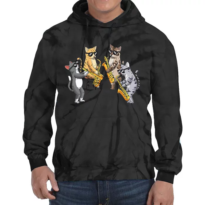 Cats Playing Saxophone Jazz Sax Musician Saxophonist Tie Dye Hoodie