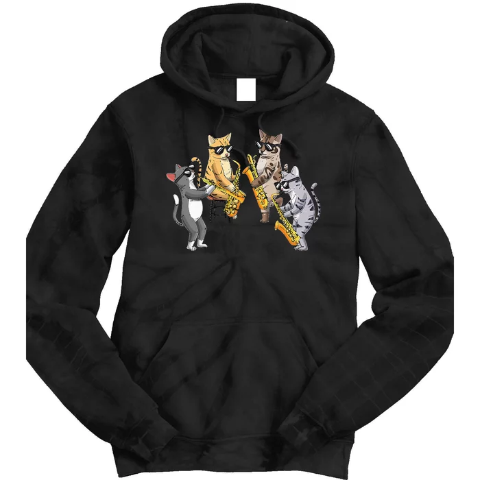 Cats Playing Saxophone Jazz Sax Musician Saxophonist Tie Dye Hoodie