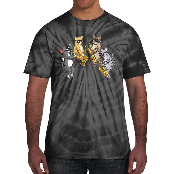 Cats Playing Saxophone Jazz Sax Musician Saxophonist Tie-Dye T-Shirt