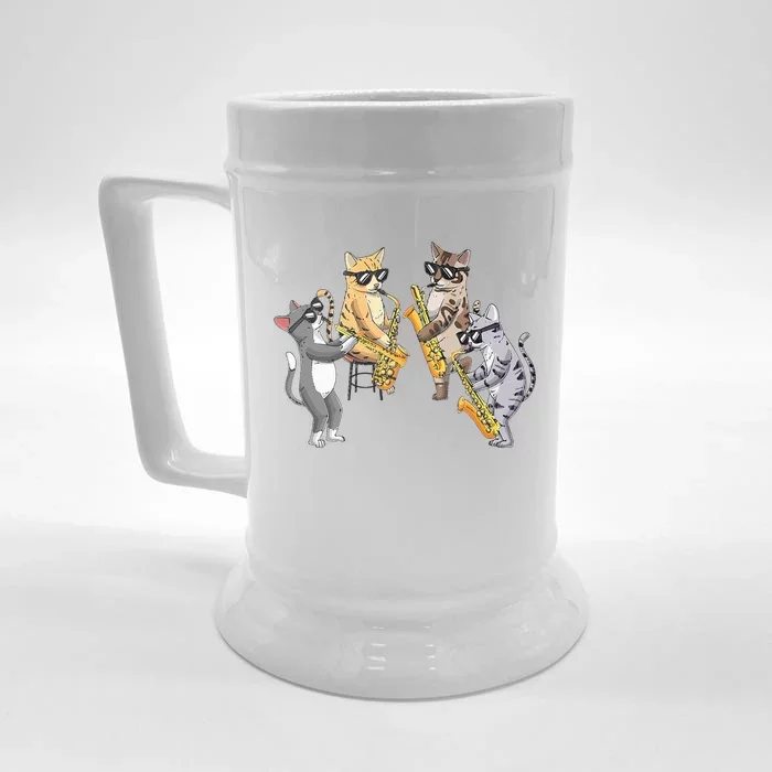 Cats Playing Saxophone Jazz Sax Musician Saxophonist Front & Back Beer Stein