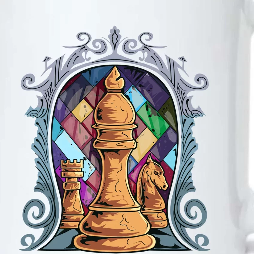 Chess Pieces Stained Glass Artwork Unique Chess Player Board Meaningful Gift Black Color Changing Mug