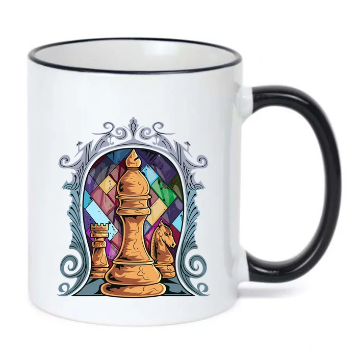 Chess Pieces Stained Glass Artwork Unique Chess Player Board Meaningful Gift Black Color Changing Mug