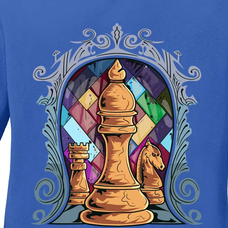 Chess Pieces Stained Glass Artwork Unique Chess Player Board Meaningful Gift Ladies Long Sleeve Shirt