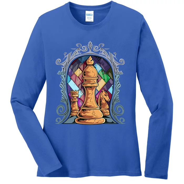 Chess Pieces Stained Glass Artwork Unique Chess Player Board Meaningful Gift Ladies Long Sleeve Shirt