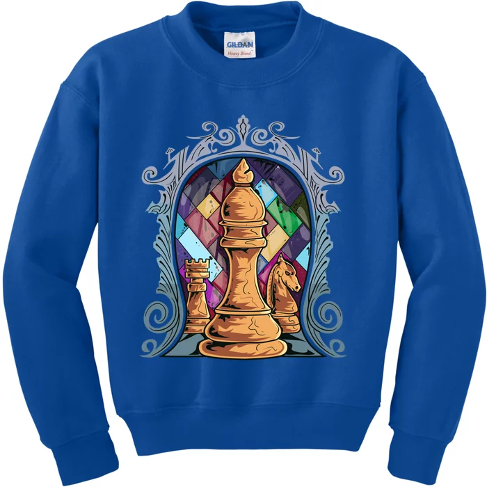 Chess Pieces Stained Glass Artwork Unique Chess Player Board Meaningful Gift Kids Sweatshirt