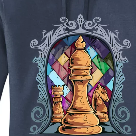 Chess Pieces Stained Glass Artwork Unique Chess Player Board Meaningful Gift Women's Pullover Hoodie