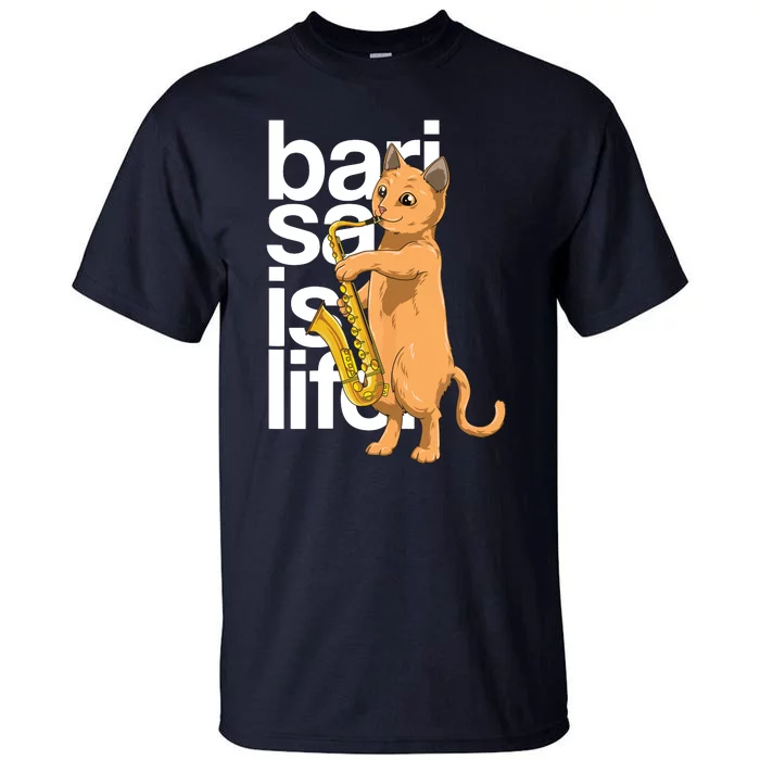 Cat Playing Saxophone Cat Jazz Sax Saxophonist Cat Musician Tall T-Shirt