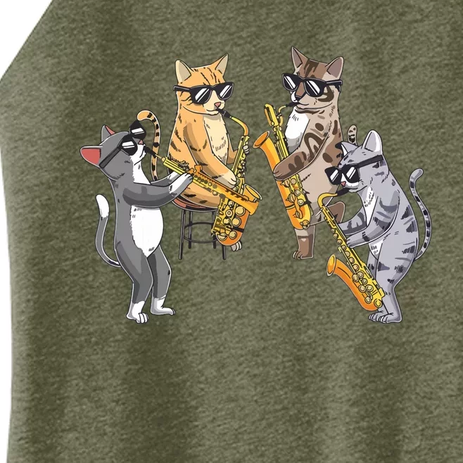 Cats Playing Saxophone Jazz Sax Musician Saxophonist Women’s Perfect Tri Rocker Tank