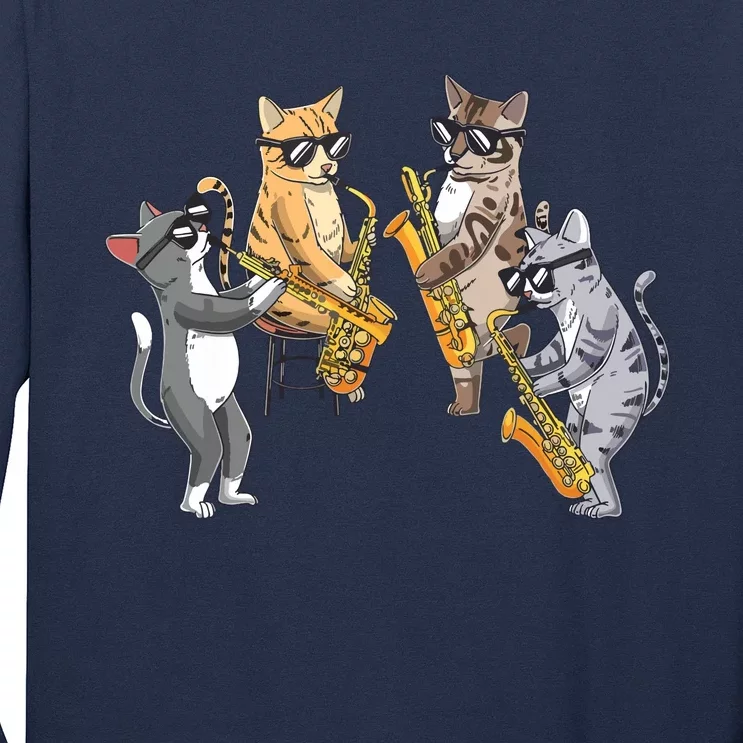 Cats Playing Saxophone Jazz Sax Musician Saxophonist Long Sleeve Shirt