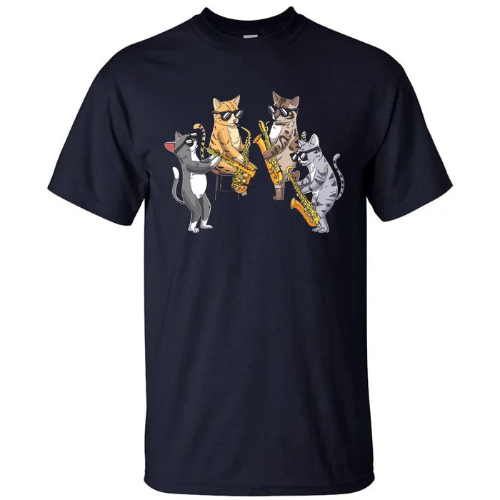 Cats Playing Saxophone Jazz Sax Musician Saxophonist Tall T-Shirt