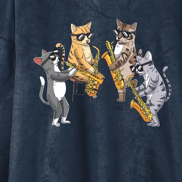 Cats Playing Saxophone Jazz Sax Musician Saxophonist Hooded Wearable Blanket