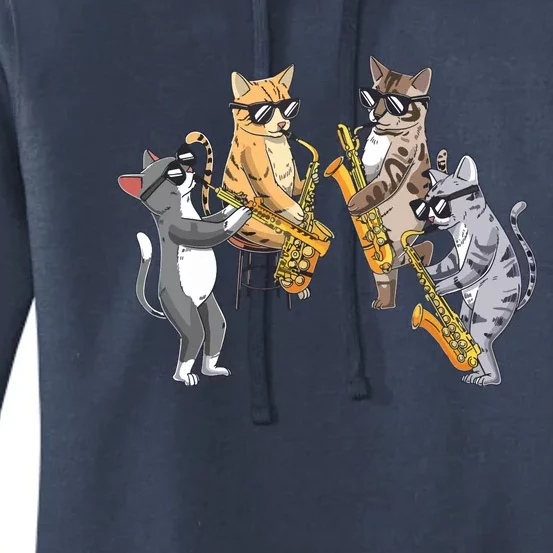 Cats Playing Saxophone Jazz Sax Musician Saxophonist Women's Pullover Hoodie