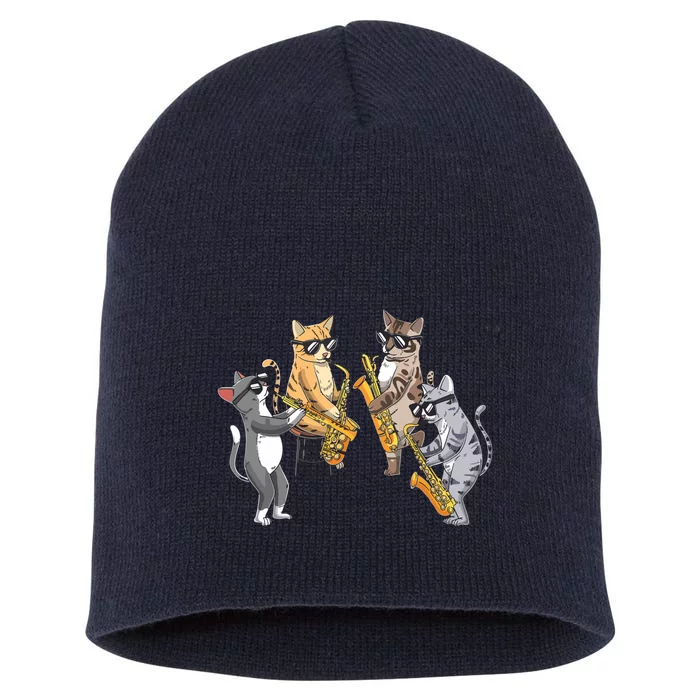 Cats Playing Saxophone Jazz Sax Musician Saxophonist Short Acrylic Beanie