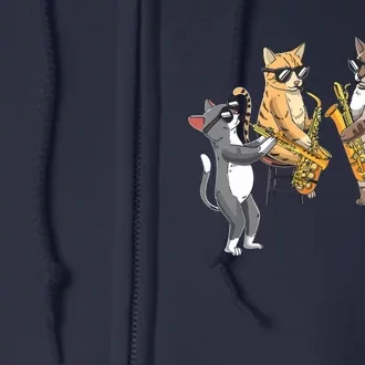 Cats Playing Saxophone Jazz Sax Musician Saxophonist Full Zip Hoodie