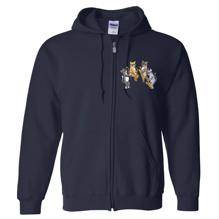 Cats Playing Saxophone Jazz Sax Musician Saxophonist Full Zip Hoodie