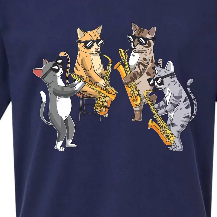 Cats Playing Saxophone Jazz Sax Musician Saxophonist Sueded Cloud Jersey T-Shirt