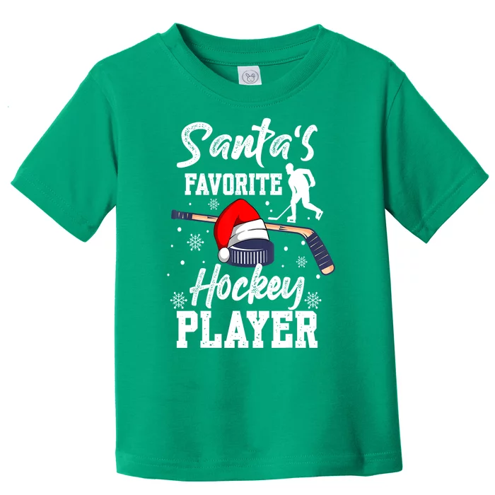 Christmas Pajama Santas Favorite Hockey Player Xmas Hockey Gift Toddler T-Shirt