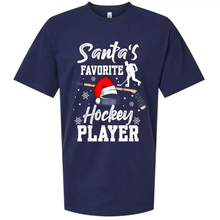 Christmas Pajama Santas Favorite Hockey Player Xmas Hockey Gift Sueded Cloud Jersey T-Shirt