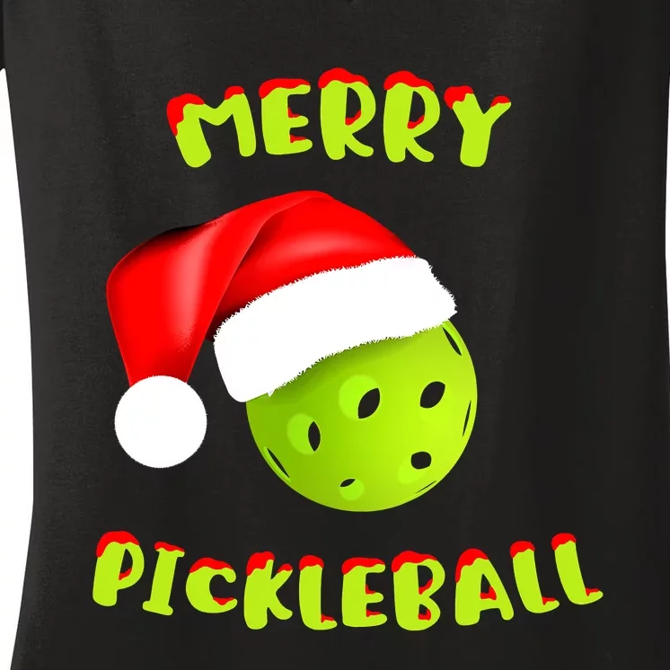 Christmas Pickleball Santa Hat Pickleball Player Winter Dink Women's V-Neck T-Shirt