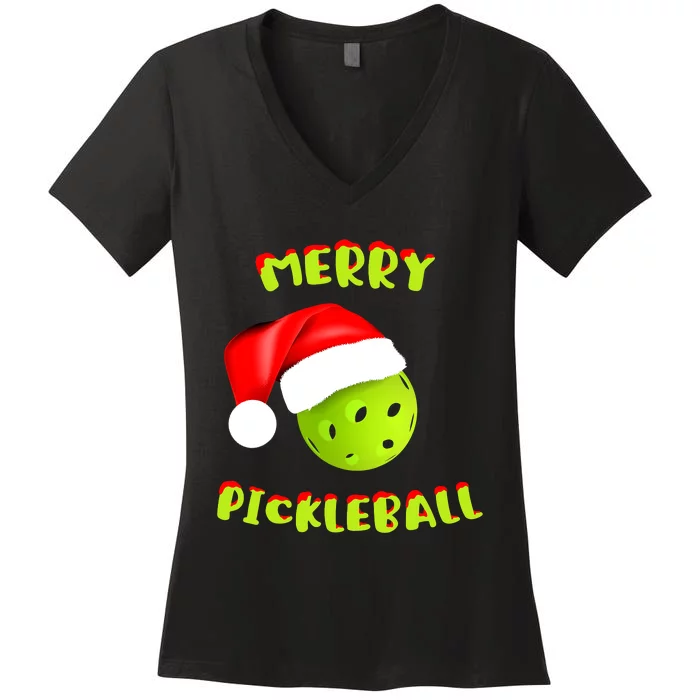 Christmas Pickleball Santa Hat Pickleball Player Winter Dink Women's V-Neck T-Shirt