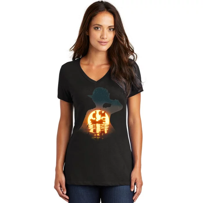 Cool Pirate Sunset Sunrise Women's V-Neck T-Shirt