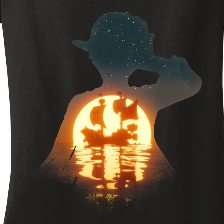 Cool Pirate Sunset Sunrise Women's V-Neck T-Shirt