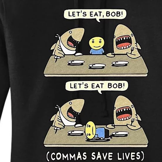 Commas Punctuation Shark Lets Eat Funny English Grammar Women's Pullover Hoodie