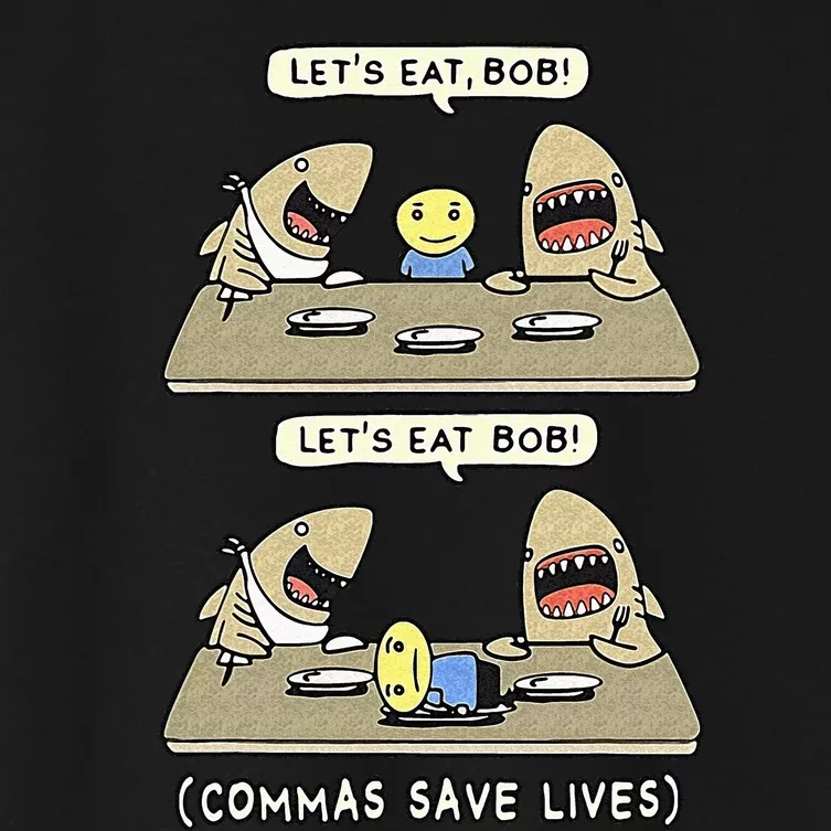 Commas Punctuation Shark Lets Eat Funny English Grammar Women's Crop Top Tee