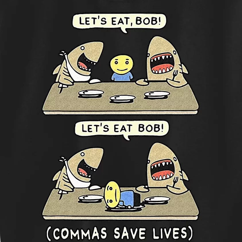 Commas Punctuation Shark Lets Eat Funny English Grammar Kids Sweatshirt