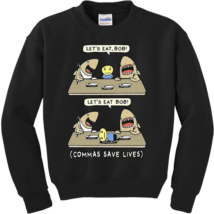 Commas Punctuation Shark Lets Eat Funny English Grammar Kids Sweatshirt