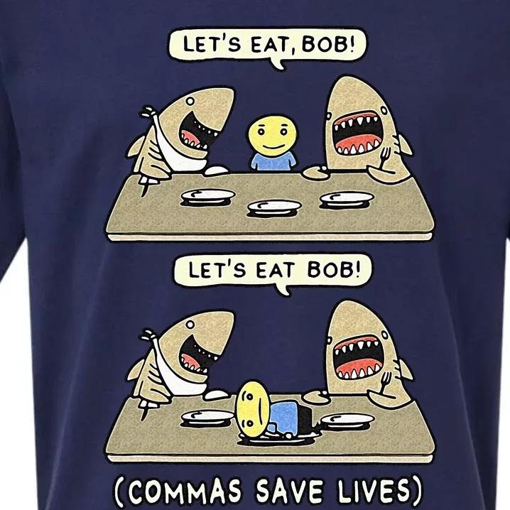 Commas Punctuation Shark Lets Eat Funny English Grammar Sueded Cloud Jersey T-Shirt