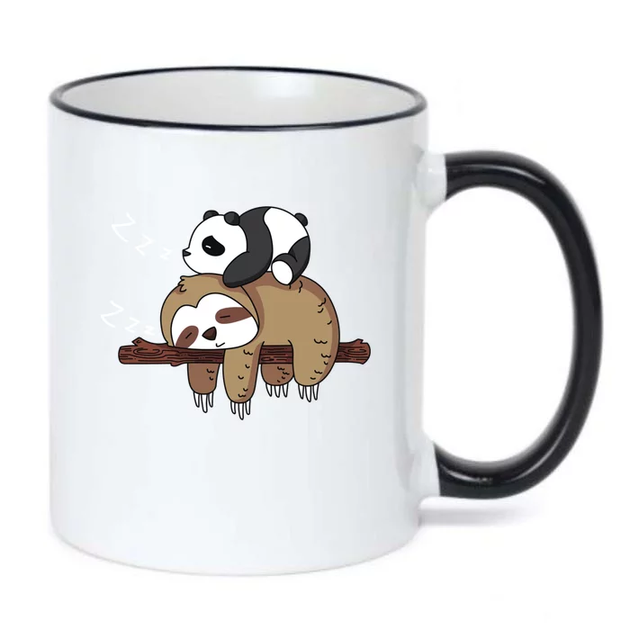 Cute Panda Sleeping On Sloth Design Sloth Gift Black Color Changing Mug