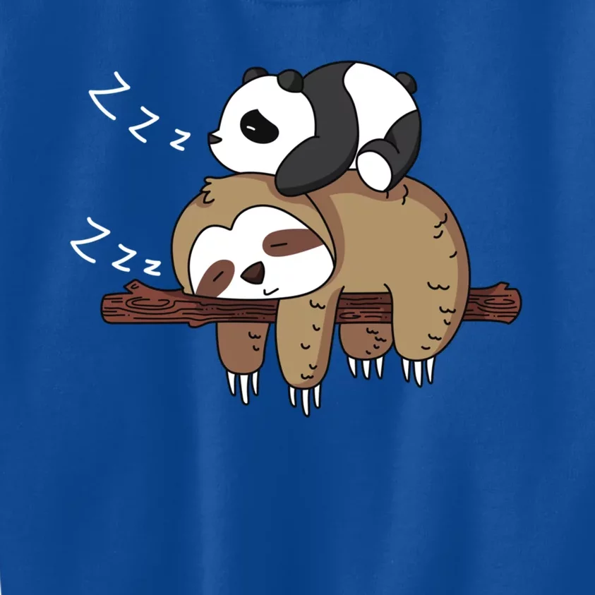 Cute Panda Sleeping On Sloth Design Sloth Gift Kids Sweatshirt