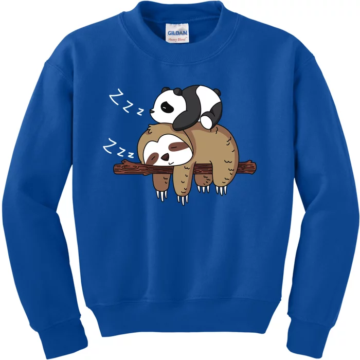 Cute Panda Sleeping On Sloth Design Sloth Gift Kids Sweatshirt