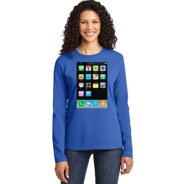 Cell Phone Smartphone Mobile App Halloween Costume Ladies Long Sleeve Shirt