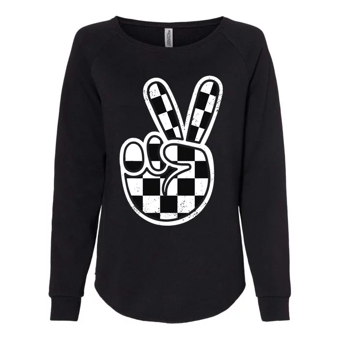 Checkered Peace Sign 60s 70s 80s Race Car Gamer Boy Womens California Wash Sweatshirt