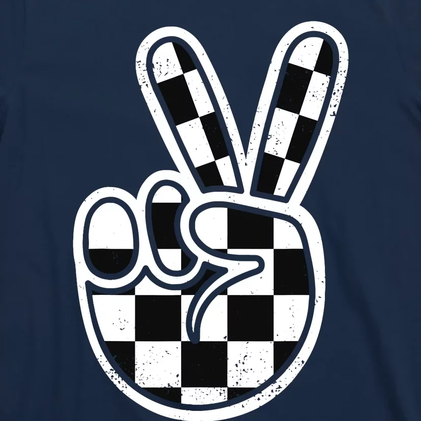 Checkered Peace Sign 60s 70s 80s Race Car Gamer Boy T-Shirt