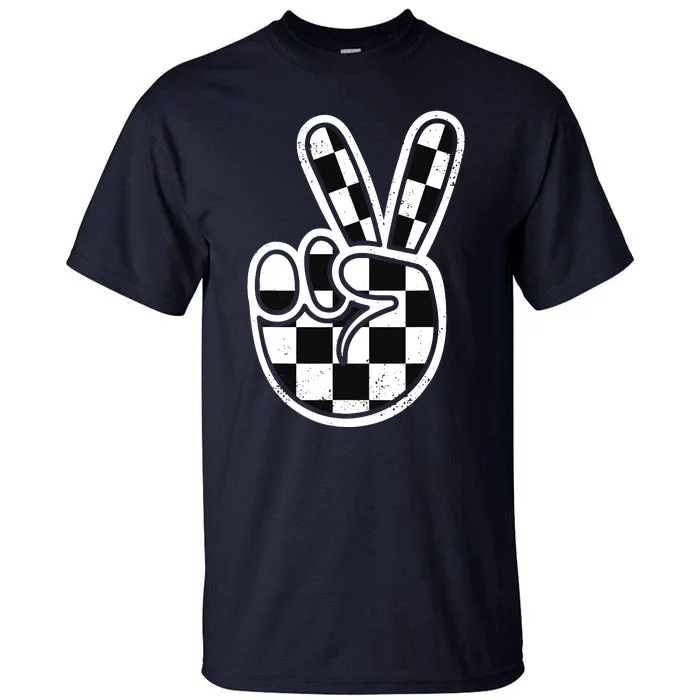 Checkered Peace Sign 60s 70s 80s Race Car Gamer Boy Tall T-Shirt