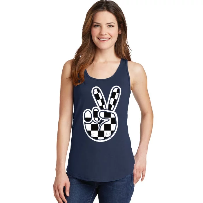 Checkered Peace Sign 60s 70s 80s Race Car Gamer Boy Ladies Essential Tank