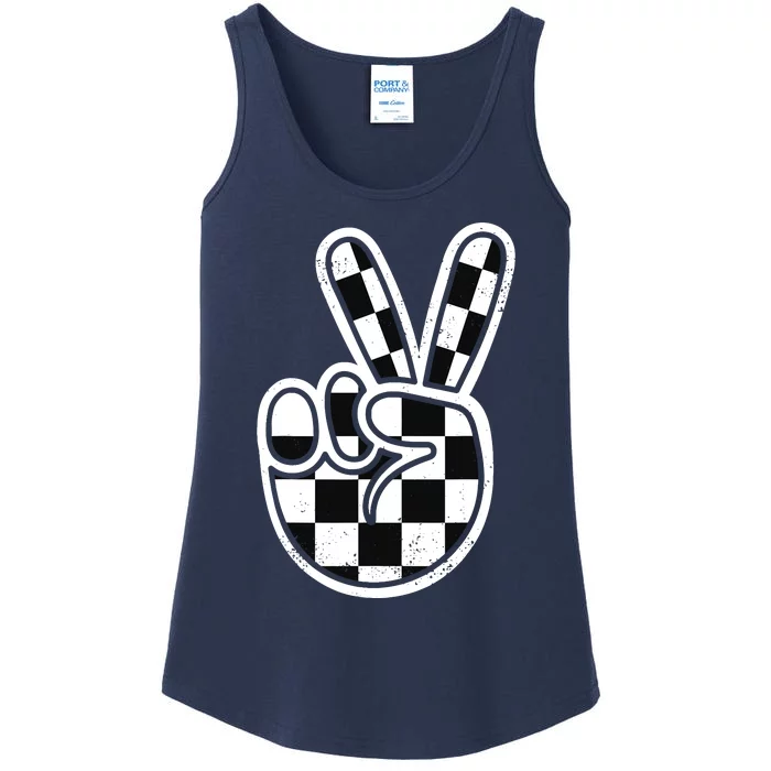 Checkered Peace Sign 60s 70s 80s Race Car Gamer Boy Ladies Essential Tank