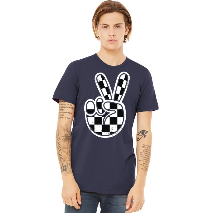 Checkered Peace Sign 60s 70s 80s Race Car Gamer Boy Premium T-Shirt