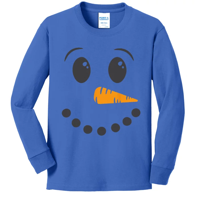 Christmas Pajama Snowman Face Funnys Kids Long Sleeve Shirt