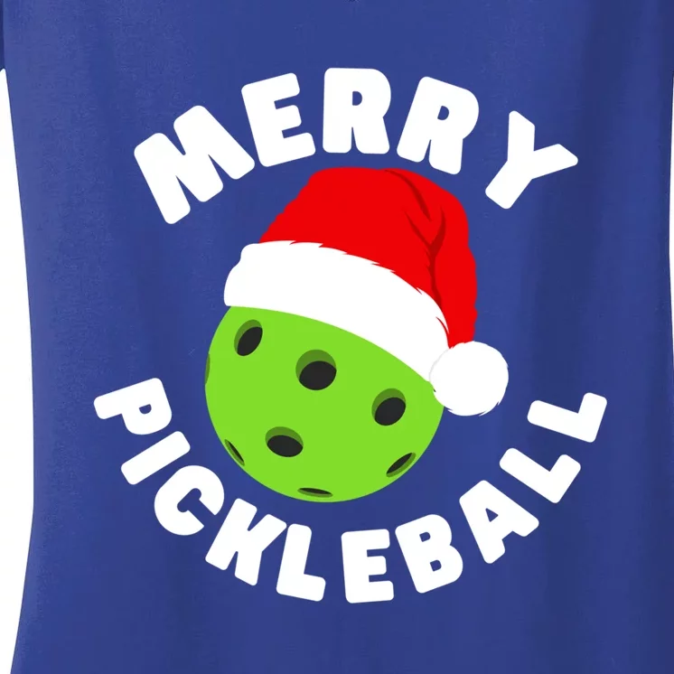 Christmas Pickleball Santa Hat Pickleball Player Xmas Gift Women's V-Neck T-Shirt