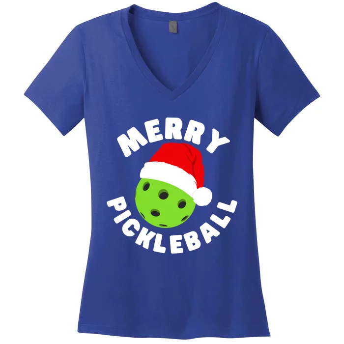 Christmas Pickleball Santa Hat Pickleball Player Xmas Gift Women's V-Neck T-Shirt