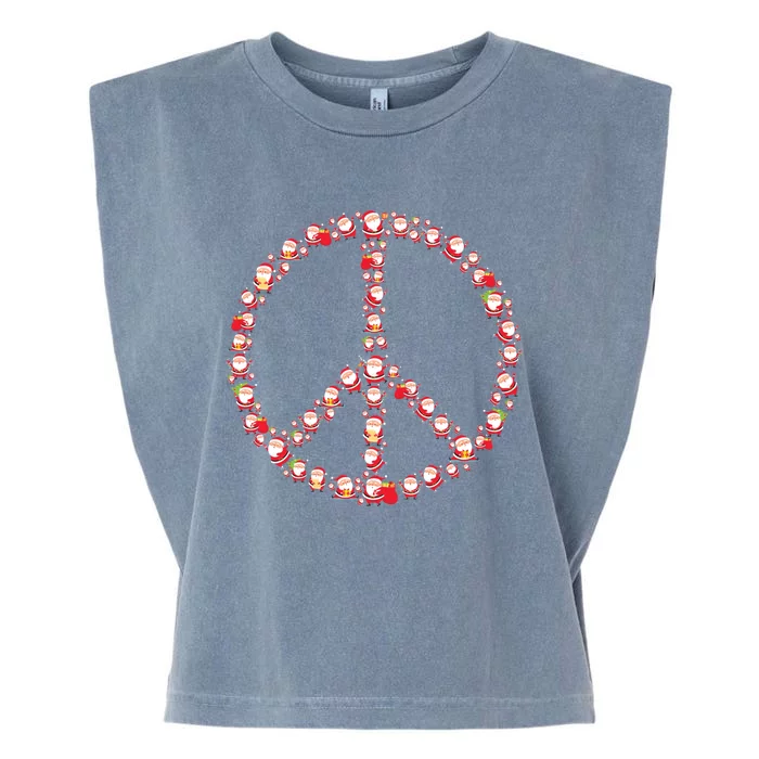 Christmas Peace Sign Santa Claus Retro Hippie Happy Holidays Gift Garment-Dyed Women's Muscle Tee