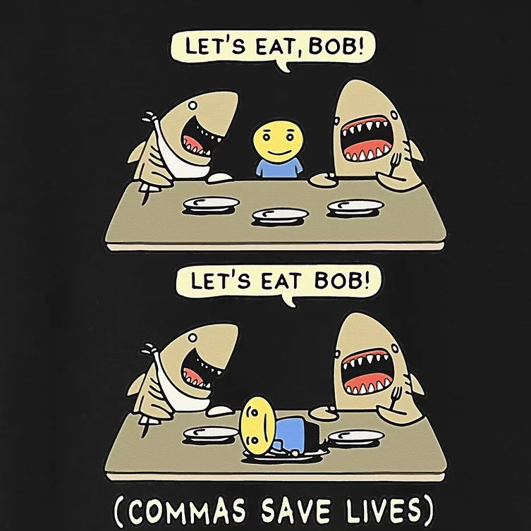 Commas Punctuation Shark Lets Eat Funny English Grammar Women's Crop Top Tee