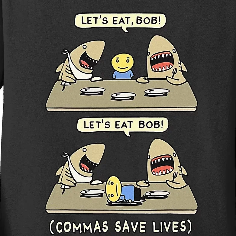 Commas Punctuation Shark Lets Eat Funny English Grammar Kids Long Sleeve Shirt